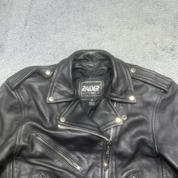 Vintage Raider Jacket Women's 8 Black Genuine Leather Biker Distressed *SPOTS - Picture 7 of 16